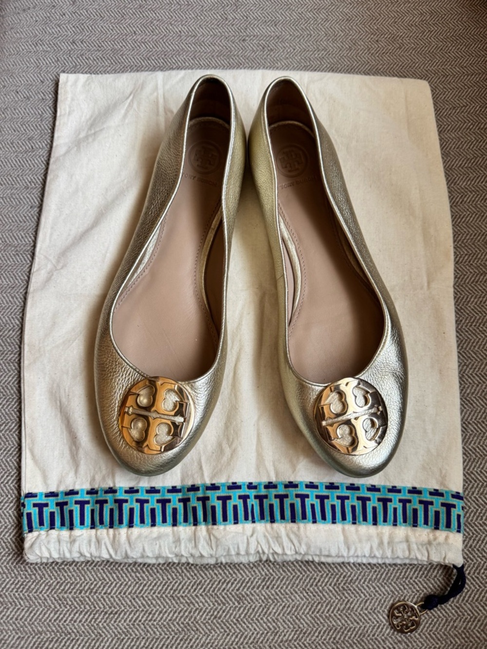 Tory Burch “Claire” Tumbled Leather Ballet Flats - Size 9.5 (includes Dust Bag)